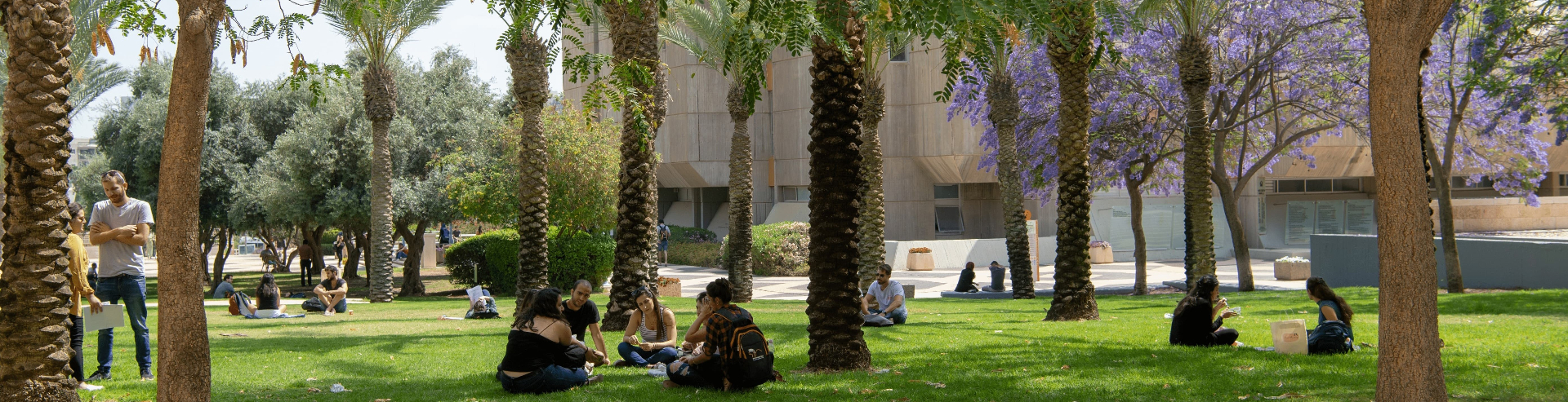 Ben-Gurion University campus walkway with trees and students